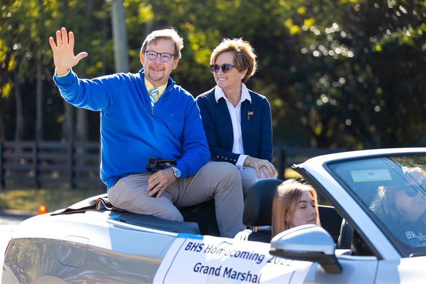 Brentwood High's homecoming parade marshal smiles